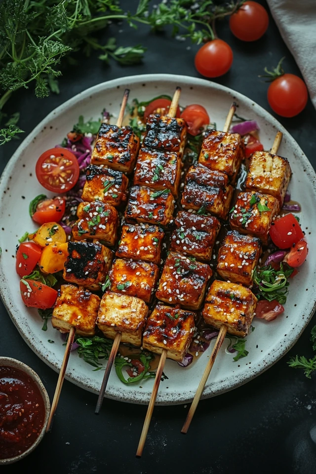 Korean Vegan BBQ Tofu Skewers: Sweet & Spicy Grilled Goodness