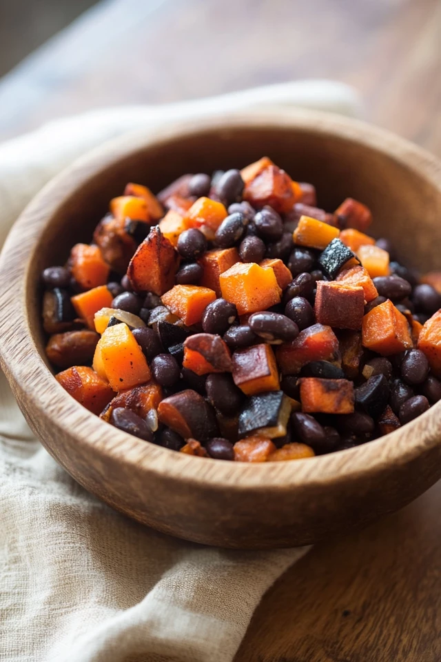 Vegan Sweet Potato Hash with Bell Peppers and Black Beans