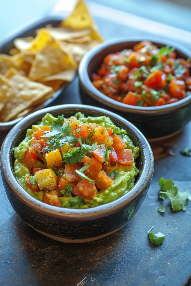 Vegan Guacamole with Roasted Tomato Salsa