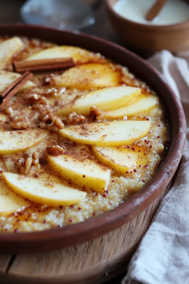 Vegan Cinnamon Apple Breakfast Quinoa with Almond Milk