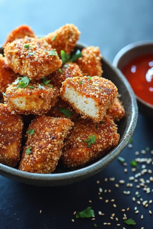 Crispy Vegan Tofu Bites with Sweet Chili Dipping Sauce