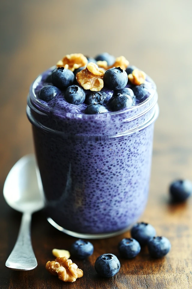 Vegan Blueberry Chia Pudding with Almond Milk and Walnuts