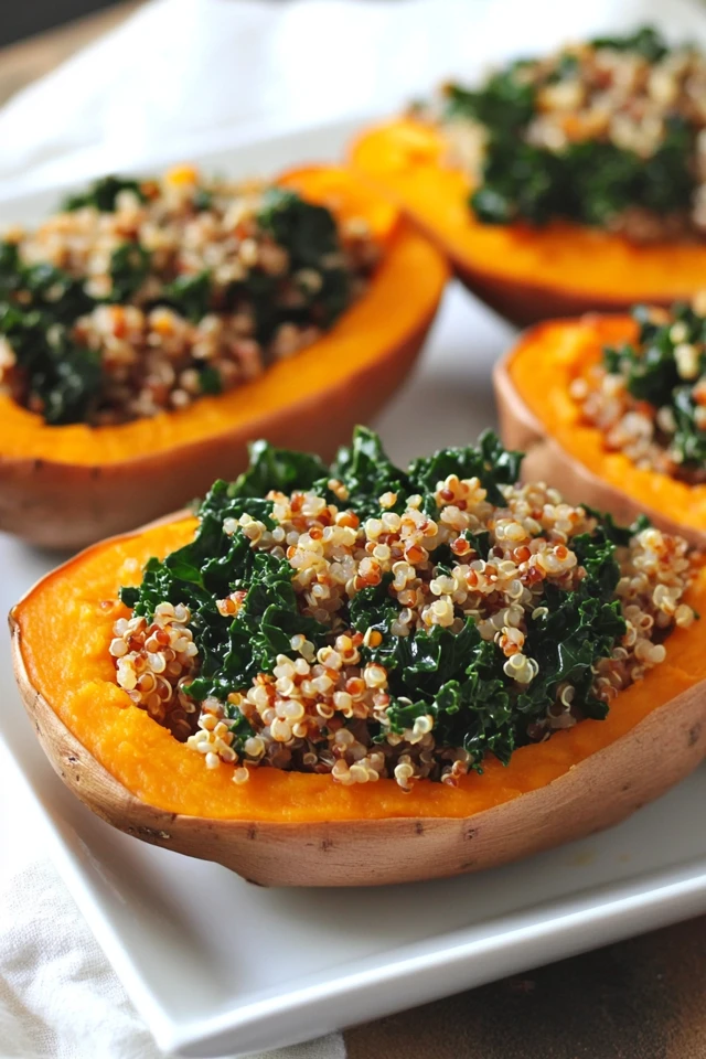 Gluten-Free Vegan Stuffed Sweet Potatoes with Kale and Quinoa