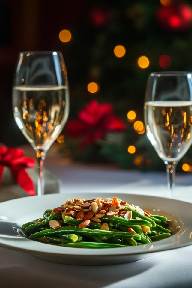 Vegan Holiday Green Bean Almondine with Toasted Almonds