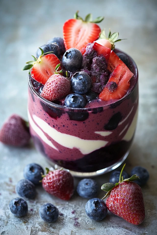 Berry Bliss Vegan Smoothie with Strawberries, Blueberries, and Almond Milk