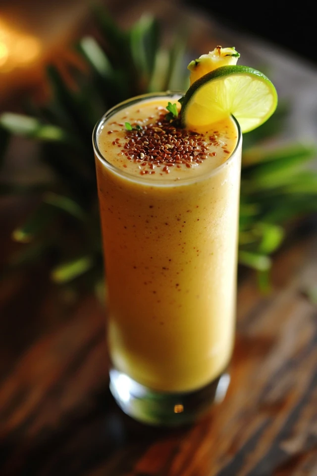 Vegan Pineapple Coconut Smoothie with Flaxseeds and Lime