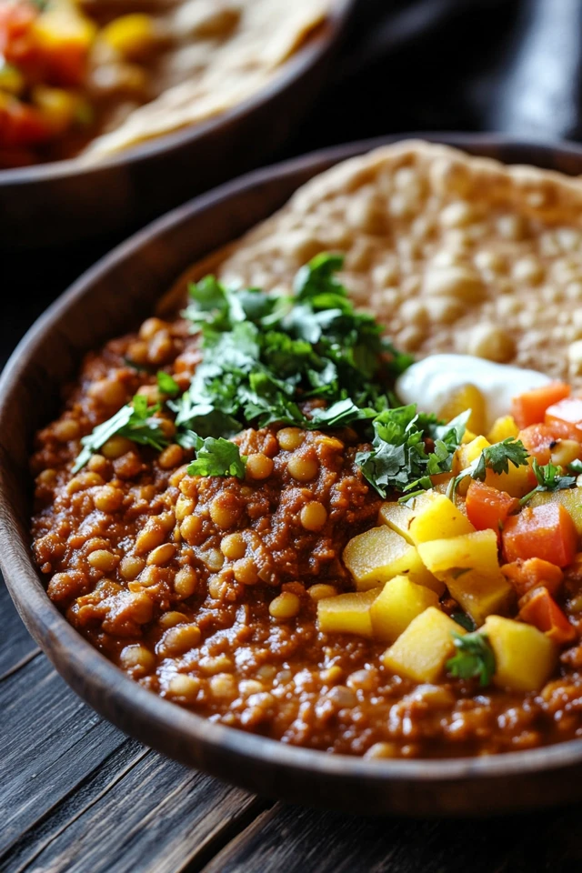 Vegan Ethiopian Injera with Lentil Stew and Spicy Wat