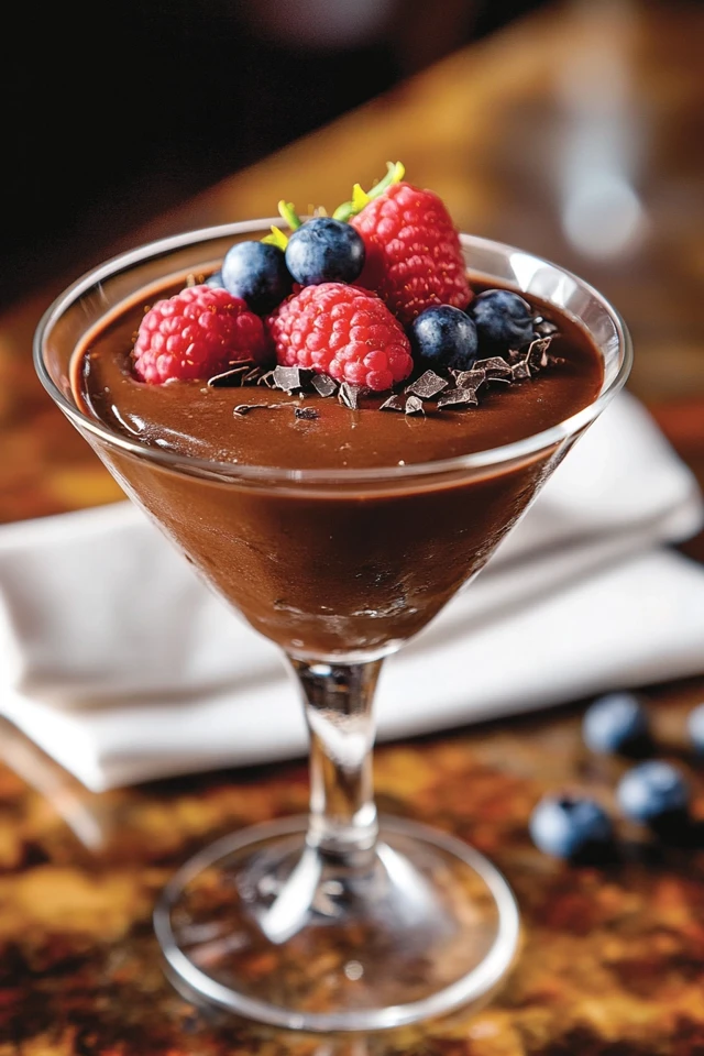 Velvety Vegan Chocolate Pudding with Fresh Berries on Top