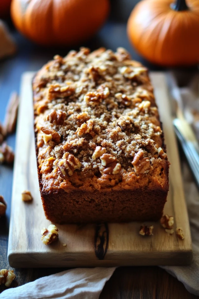 Vegan Pumpkin Spice Bread with Walnuts and Cinnamon Streusel