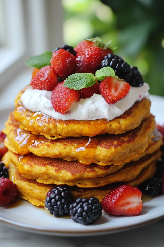 Gluten-Free Vegan Chickpea Flour Pancakes with Fresh Berries