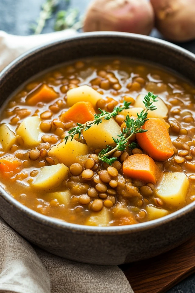 Wholesome Vegan Shepherd’s Stew with Root Vegetables and Lentils