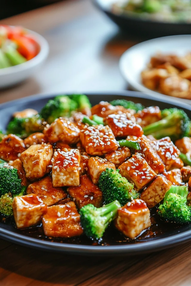 Sweet & Spicy Stir-Fried Tofu with Broccoli & Sesame Seeds