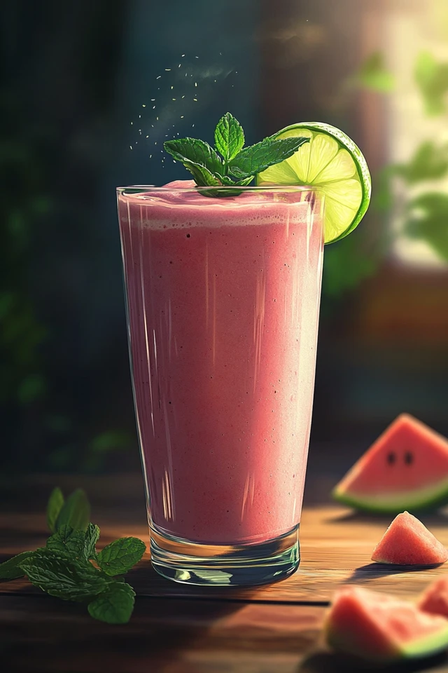 Vegan Watermelon Mint Smoothie with a Splash of Lime