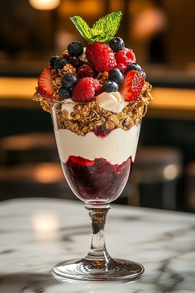 Vegan Coconut Yogurt Parfait with Granola and Mixed Berries