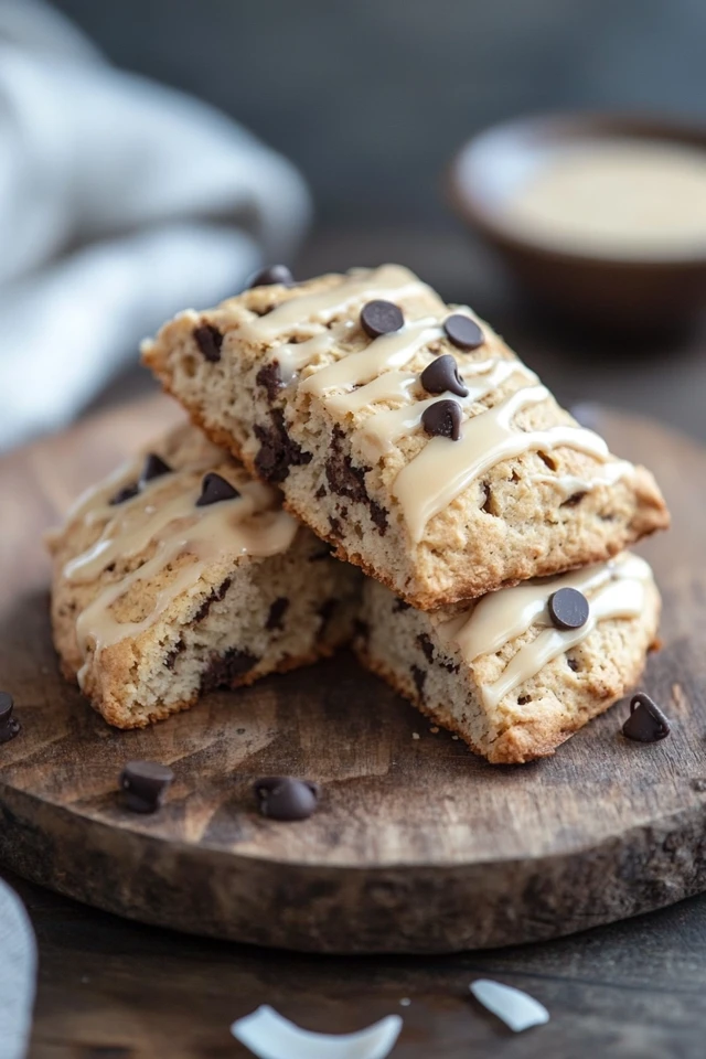 Vegan Coconut Chocolate Chip Scones with Almond Milk Drizzle