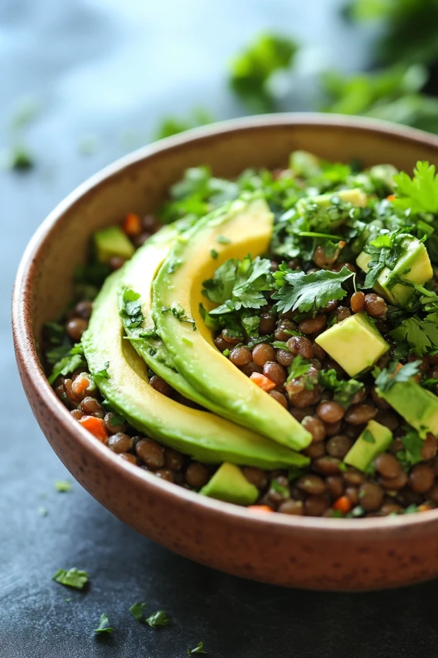 Gluten-Free Vegan Lentil Salad with Avocado and Lemon Dressing