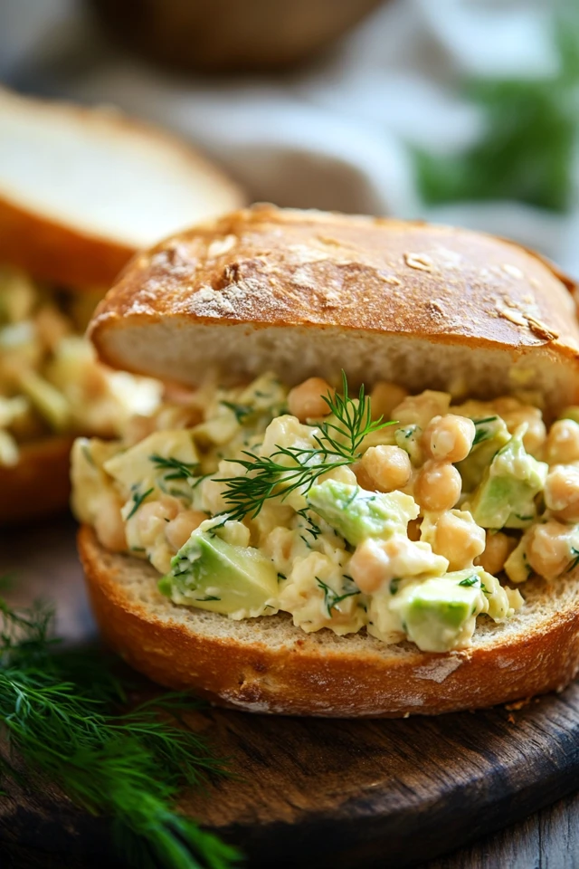 Vegan Chickpea Salad Sandwiches with Avocado and Dill