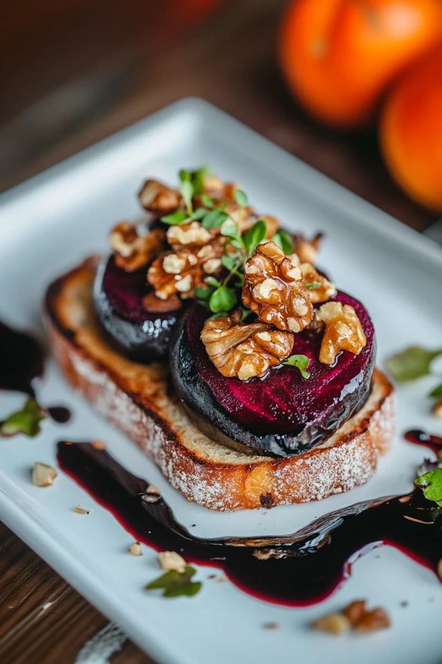 Vegan Roasted Beet and Walnut Crostini