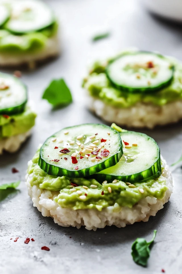 Vegan Smashed Avocado and Cucumber on Rice Cakes