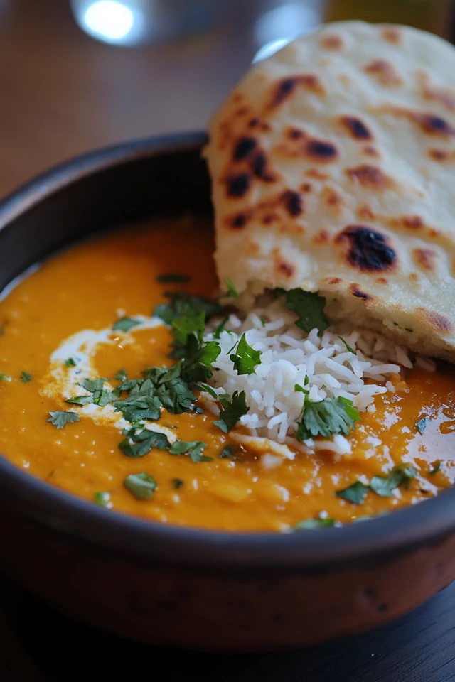 Vegan Indian Masoor Dal with Basmati Rice and Naan