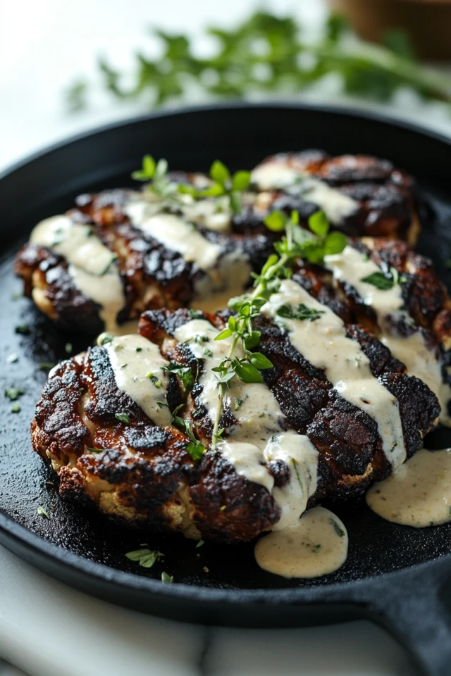 Smoky Cauliflower Steaks with Garlic Lemon Sauce