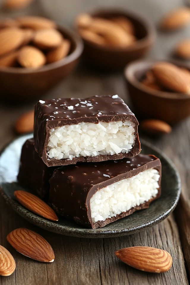 Vegan Almond Joy Bars with Rich Chocolate and Toasted Coconut