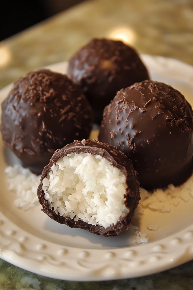 Vegan Chocolate-Dipped Coconut Truffles with a Sweet Coconut Center