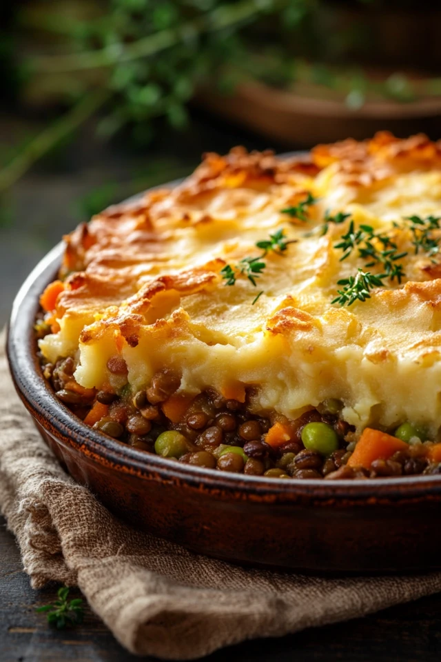 Hearty Vegan Shepherd’s Pie with Lentils and Sweet Potato Topping