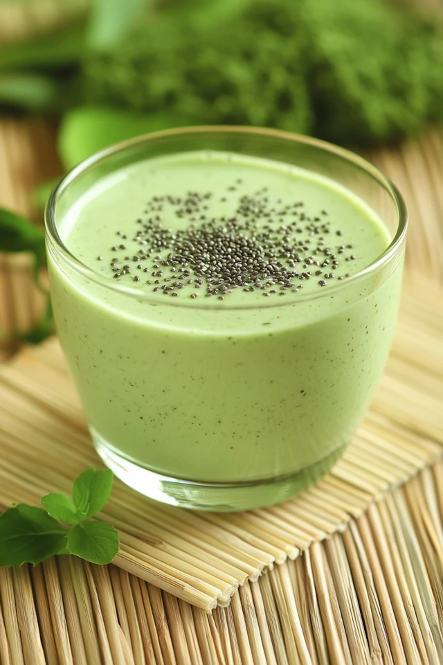 Vegan Matcha Latte Smoothie with Almond Milk and Chia Seeds