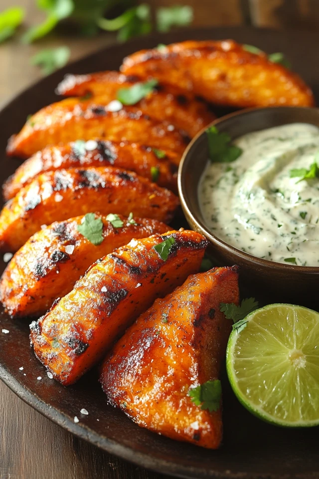 Vegan Baked Sweet Potato Wedges with Cilantro Lime Dip