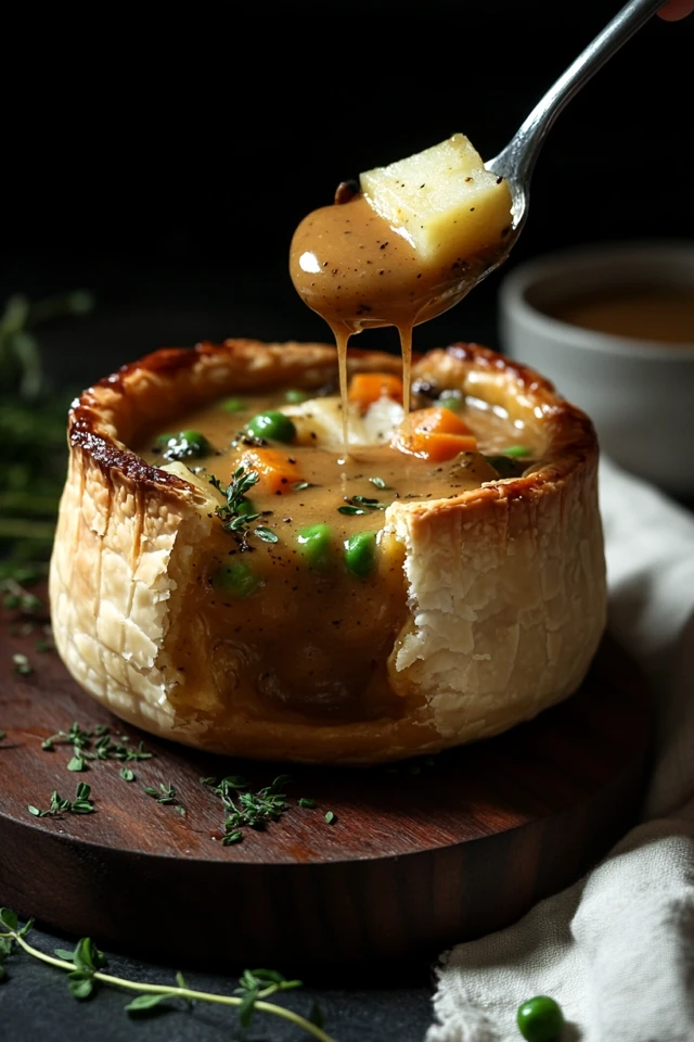 Savory Vegan Pot Pie with Golden Veggie Crust and Rich Gravy