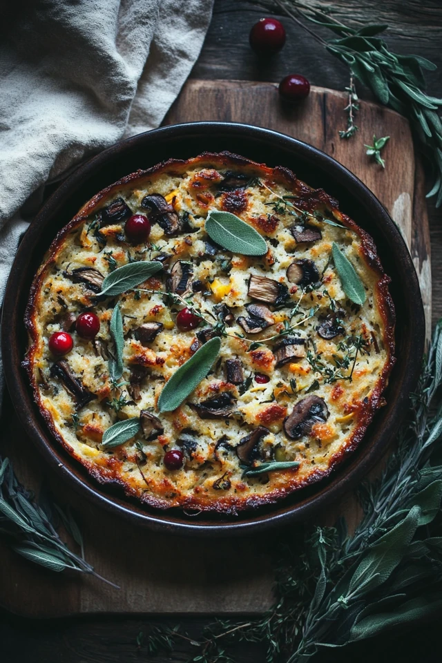 Vegan Stuffing with Mushrooms, Sage, and Cranberries