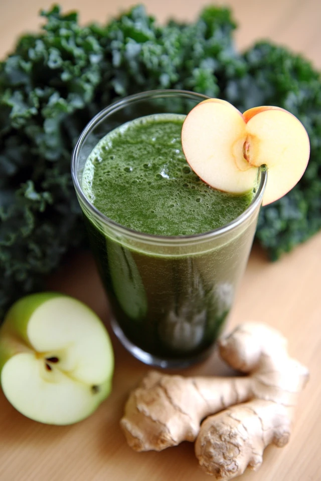 Vegan Green Detox Smoothie with Kale, Apple, and Ginger