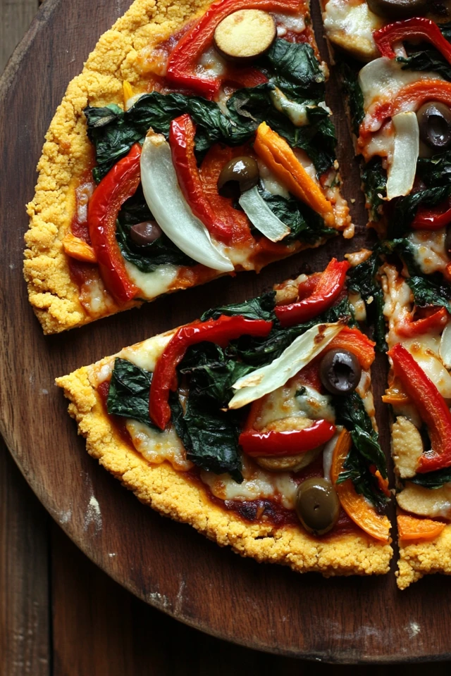 Vegan Almond Flour Pizza Crust with Veggie Toppings