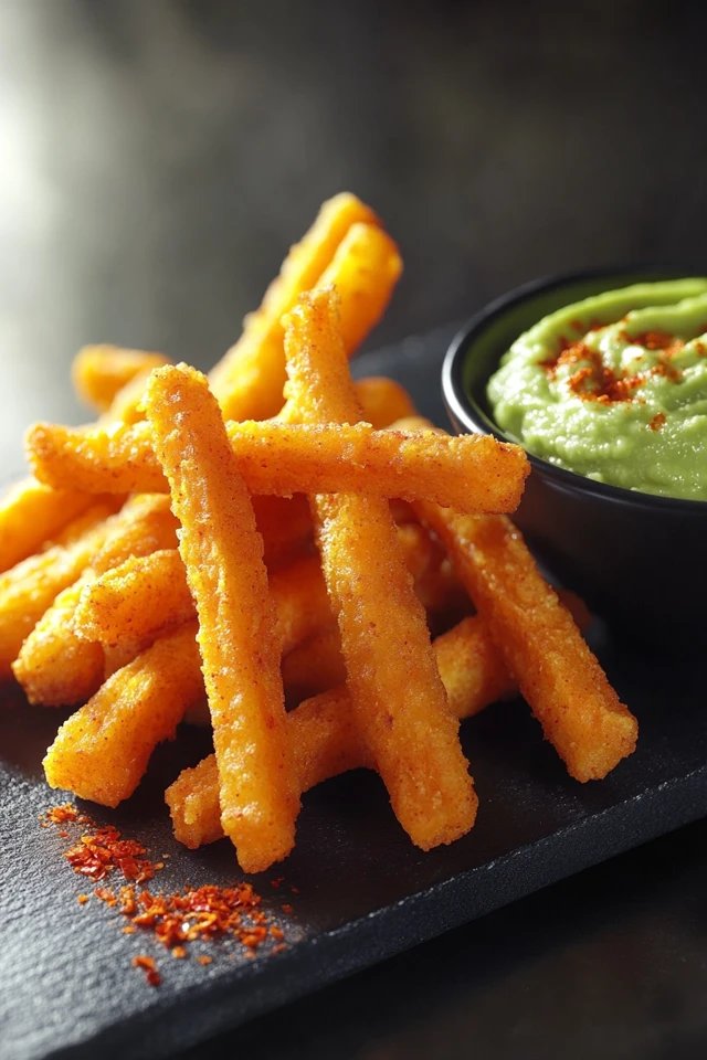 Vegan Sweet Potato Fries with Spicy Avocado Dip