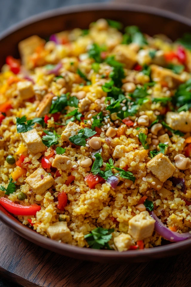 Vegan Cauliflower Rice Stir-Fry with Tofu and Veggies