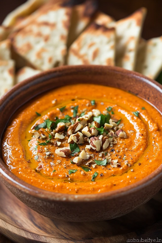 Vegan Roasted Red Pepper and Walnut Dip (Muhammara)