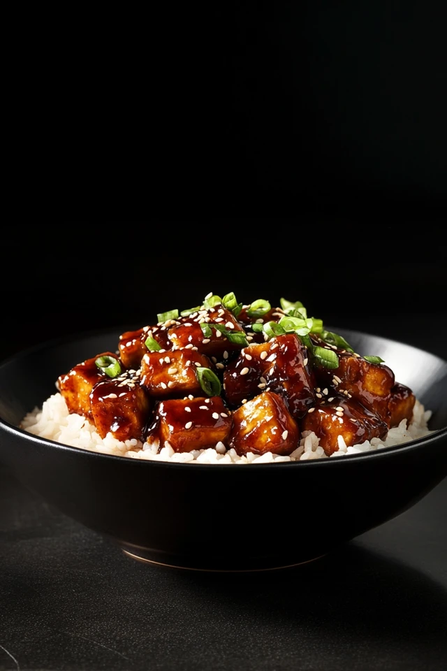 Vegan Chinese General Tso’s Tofu with Steamed Jasmine Rice