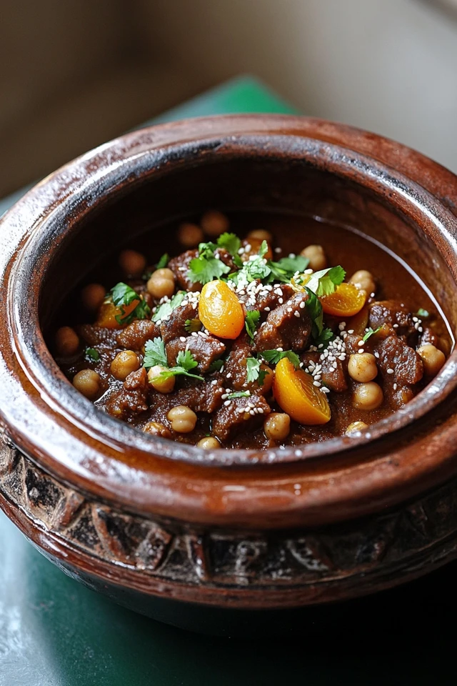 Vegan Moroccan Tagine with Chickpeas, Apricots, and Almonds