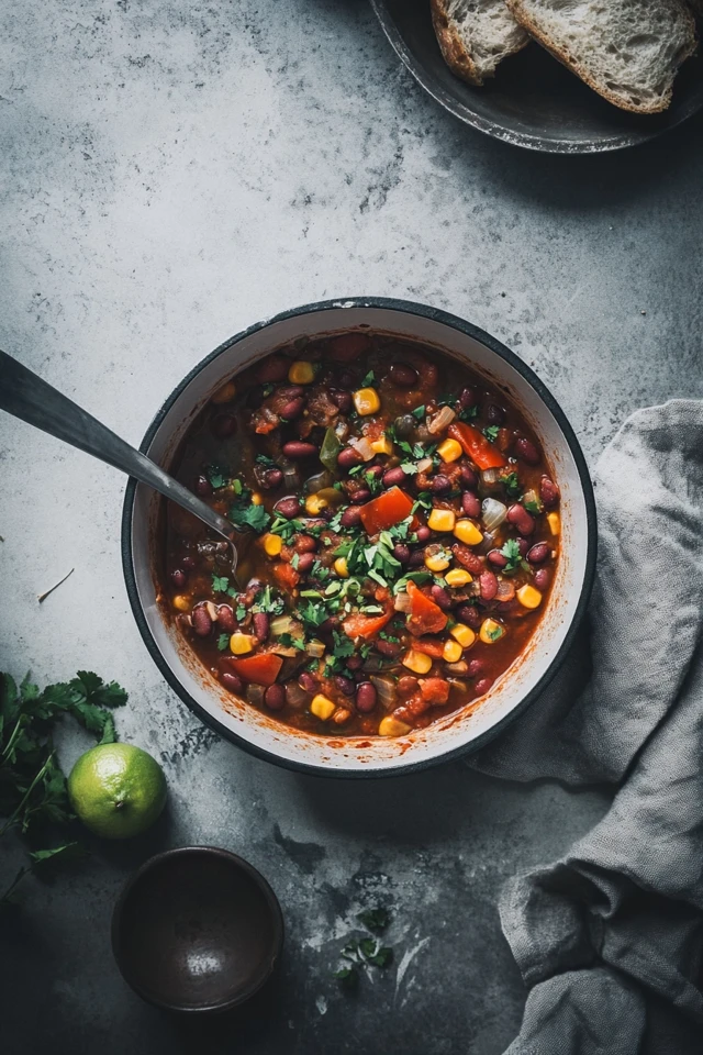 Hearty Vegan Chili with Kidney Beans, Corn, and Spicy Tomato Stew