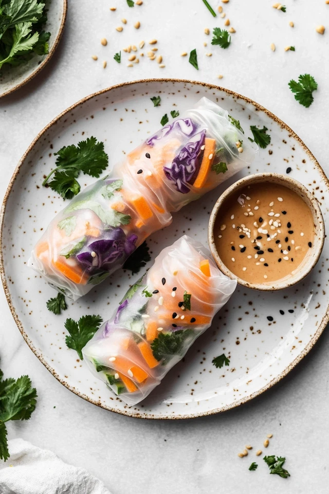 Fresh Vegan Summer Rolls with Peanut Dipping Sauce