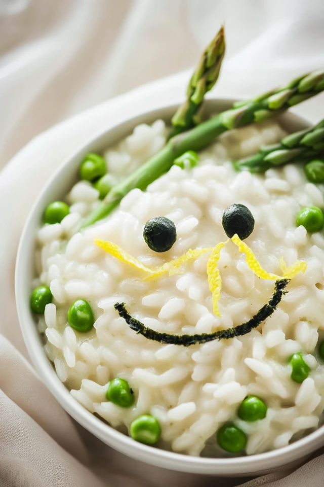 Creamy Vegan Risotto with Asparagus, Peas, and Lemon Zest